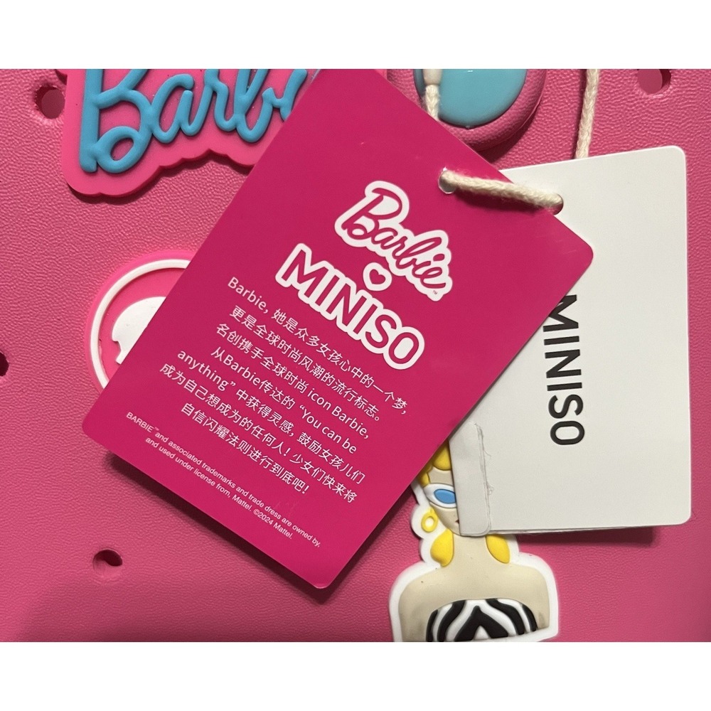 Barbie 65th Anniv Miniso Bogg Style Eva Tote Beach Lunch Pink Bag With Charms - Picture 5 of 14